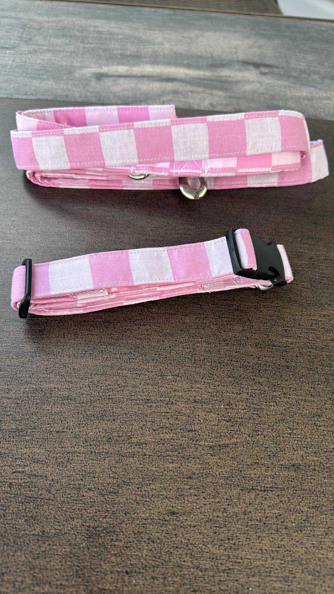 Pink Checkered  Leash and Collar