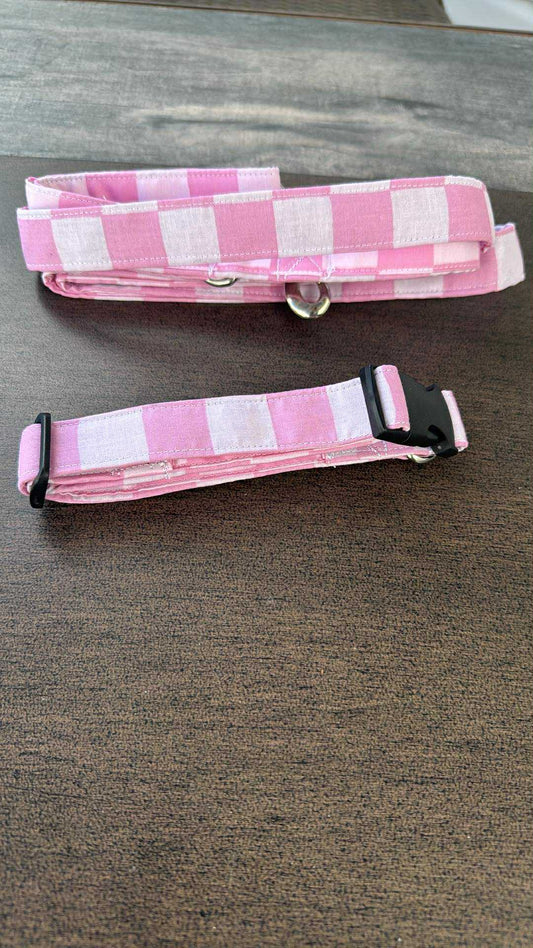 Pink Checkered  Leash and Collar