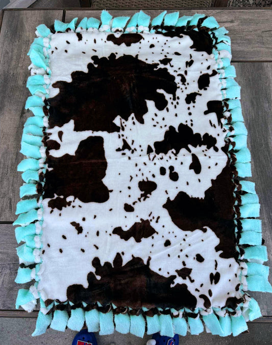 Brown and Teal Cow print Blanket