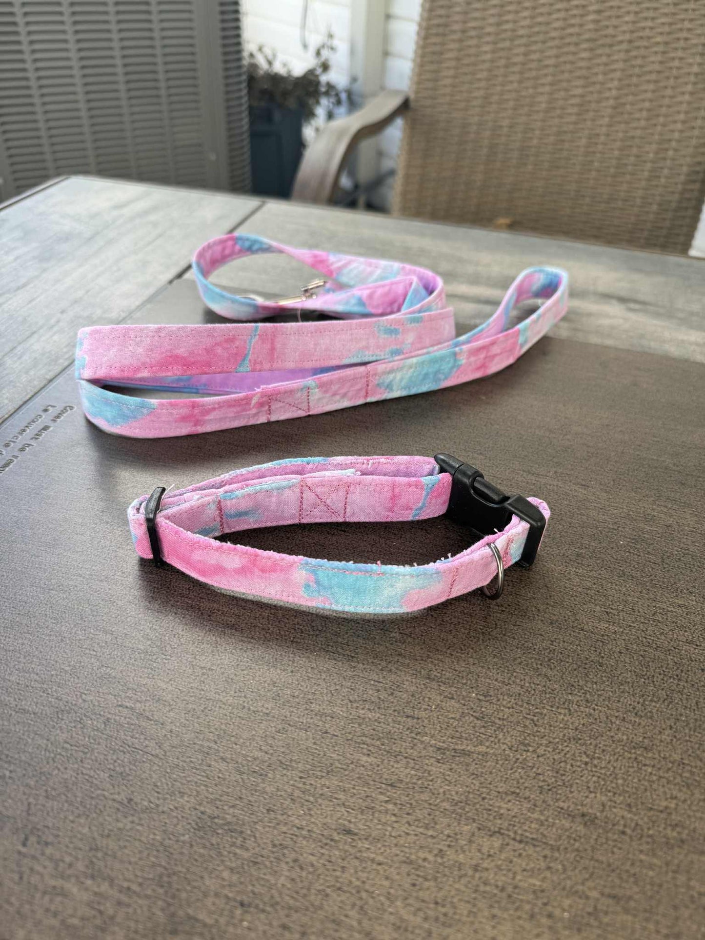 Pink and Blue Collar and Leash